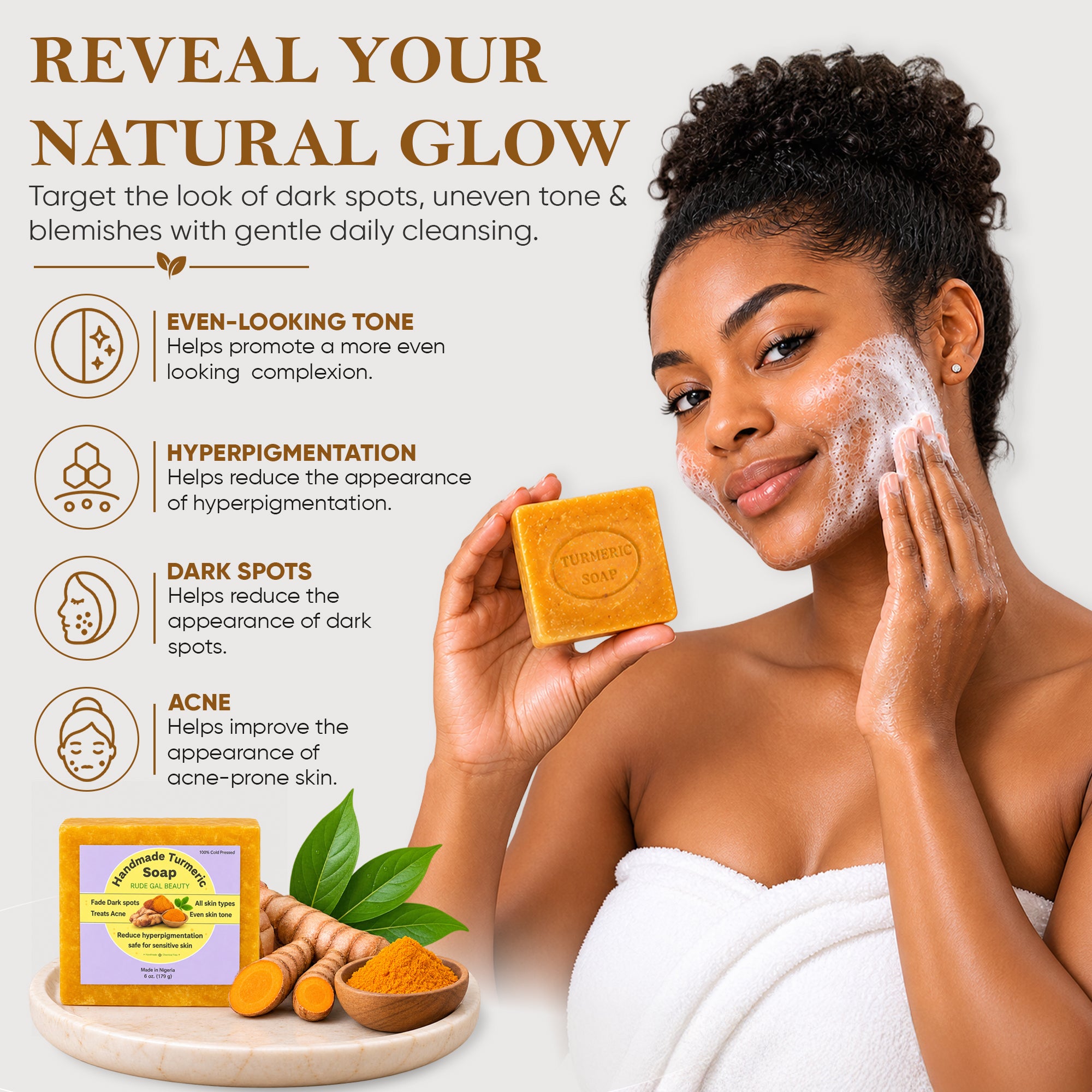 Turmeric Soap for face & body handmade 100% natural with raw shea butter cold press safe for sensitive skin treats acne reduce dark spots & hyperpigmentation for face & body