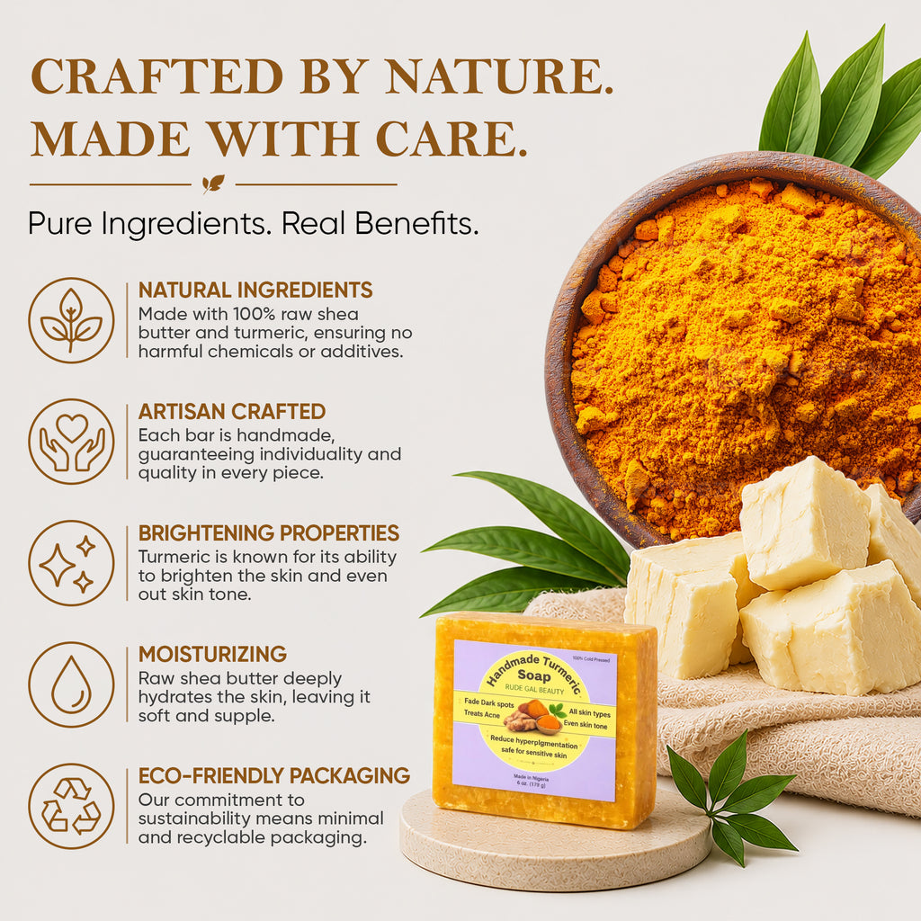 Turmeric Soap for face & body handmade 100% natural with raw shea butter cold press safe for sensitive skin treats acne reduce dark spots & hyperpigmentation for face & body