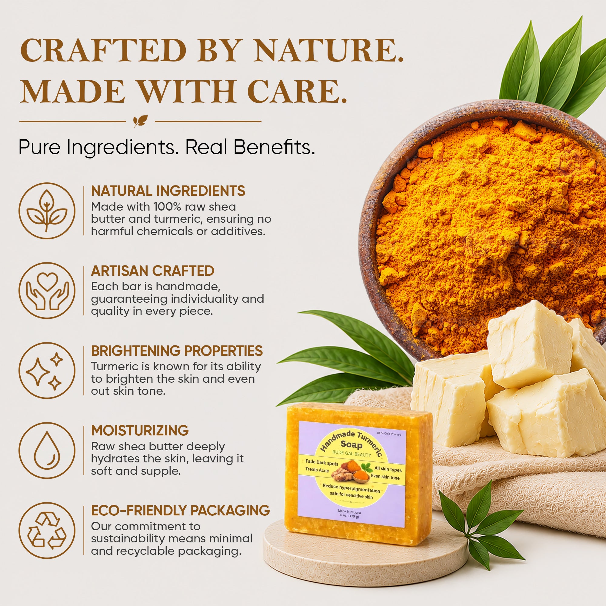 Turmeric Soap for face & body handmade 100% natural with raw shea butter cold press safe for sensitive skin treats acne reduce dark spots & hyperpigmentation for face & body