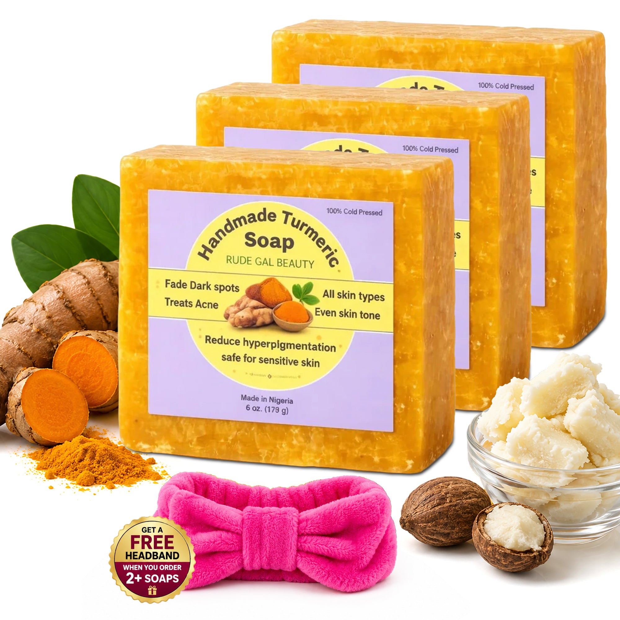 Turmeric Soap for face & body handmade 100% natural with raw shea butter cold press safe for sensitive skin treats acne reduce dark spots & hyperpigmentation for face & body