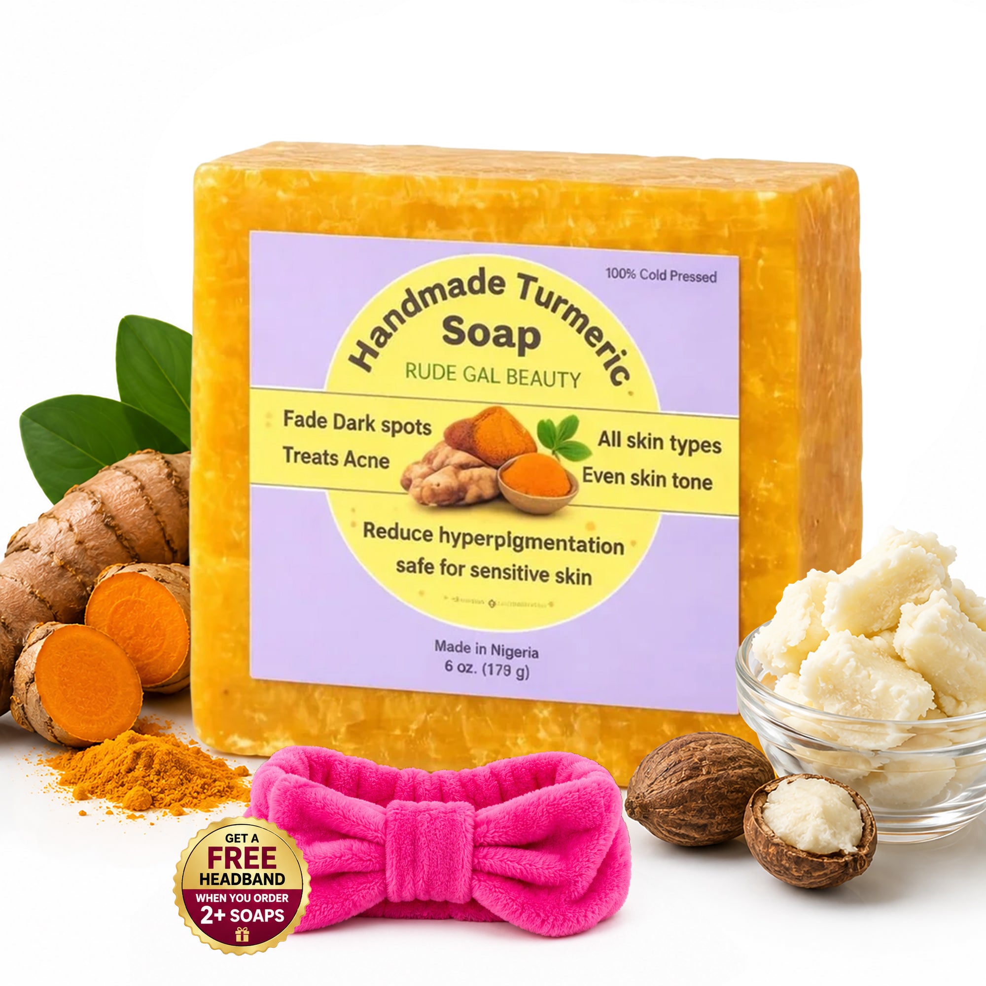Turmeric Soap for face & body handmade 100% natural with raw shea butter cold press safe for sensitive skin treats acne reduce dark spots & hyperpigmentation for face & body