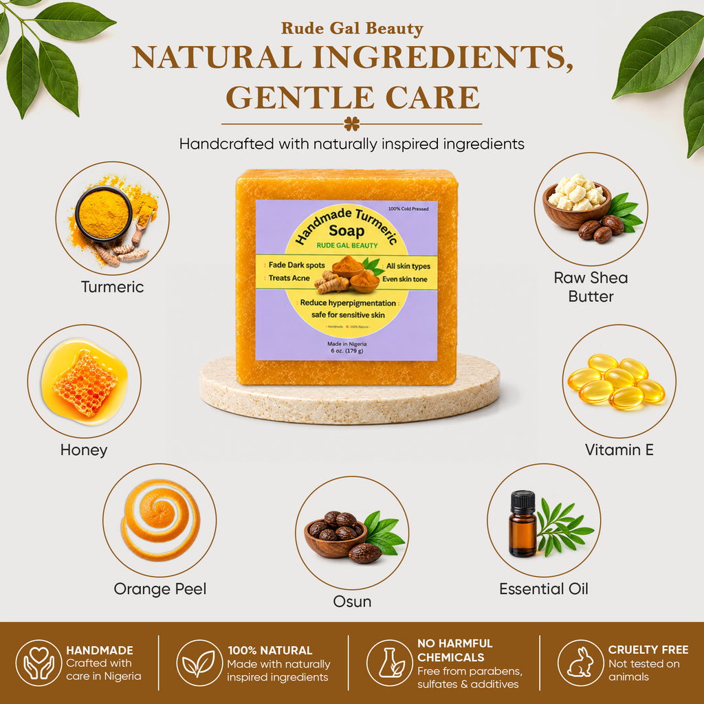 Turmeric Soap for face & body handmade 100% natural with raw shea butter cold press safe for sensitive skin treats acne reduce dark spots & hyperpigmentation for face & body