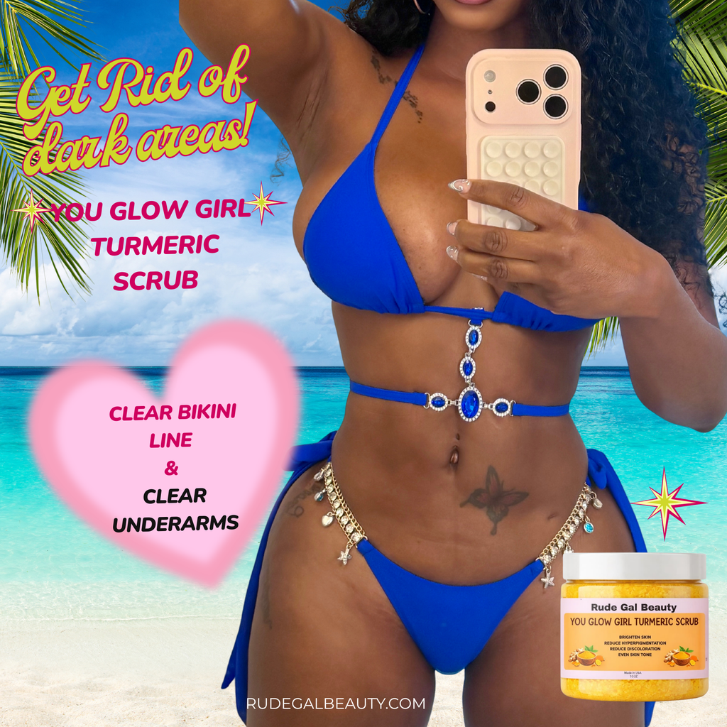 You Glow Girl Organic Turmeric Exfoliating Body Scrub made with raw honey brighten bikini line & dark underarms & remove razor bumps 10 0Z.