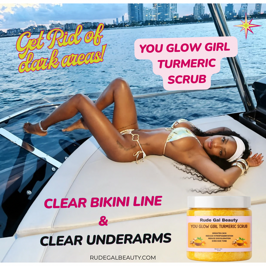 You Glow Girl Organic Turmeric Exfoliating Body Scrub made with raw honey brighten bikini line & dark underarms & remove razor bumps 10 0Z.